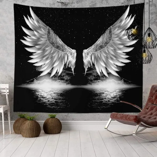 Miniatura 2 de YlobdolY Tapiz para colgar en la pared, estético, psicodélico, bohemio, psicodélico, divertido, hippie, alas de ángel, decoración artística