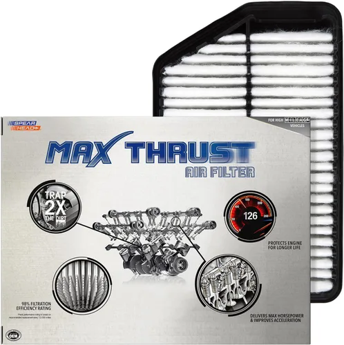 Miniatura 58 de Filtro de aire de motor Spearhead MPG Defense Max Thrust para vehículos de todo kilometraje, se adapta como el OEM, restaura MPG y aceleración