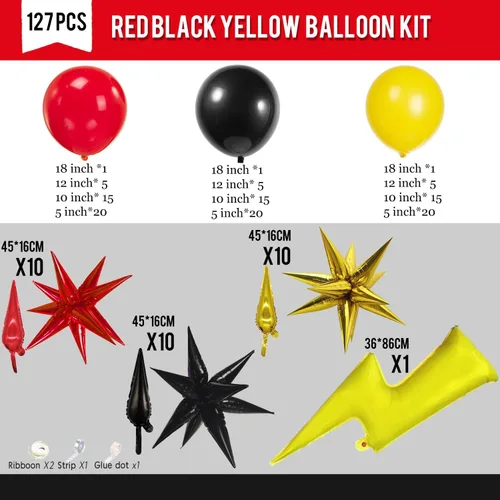 Miniatura 4 de Kit de arco de globos de atrapasueños de monstruos, 154 unidades, decoración de fiesta roja, amarilla y negra, con rayo y globos de papel