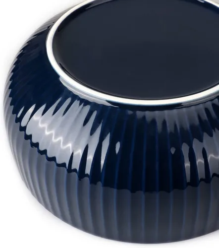 Miniatura 6 de Ensaladera extra grande, cuenco de frutas de cerámica de 94.7 fl oz, elegante cuenco de sopa redondo de rayas verticales azul marino, cuenco