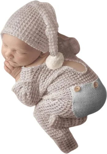 Miniatura 20 de Moda recién nacido niños niñas bebé sesión de fotos accesorios trajes ganchillo ropa sombrero de cola larga pantalones accesorios de fotografía