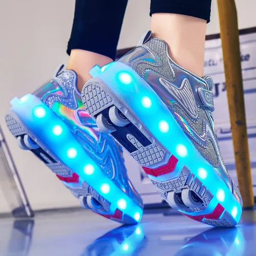 Miniatura 7 de CEIEOE Zapatos con ruedas para niños, 4 ruedas y 16 LED, modelo colorido, para niñas, niños, pueden cargar para principiantes, fiestas, cumpleaños