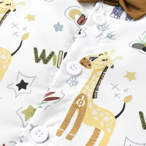 Miniatura 5 de JEELLIGULAR Conjunto de ropa de verano para bebé niño de manga corta con botones y pantalones cortos, trajes casuales para caballeros de 1 a 6 años