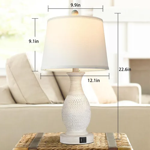 Miniatura 6 de PARTPHONER Juego de 2 lámparas de mesa, lámpara táctil de mesita de noche con puertos de carga USB C+A, lámpara de mesa auxiliar con pantalla