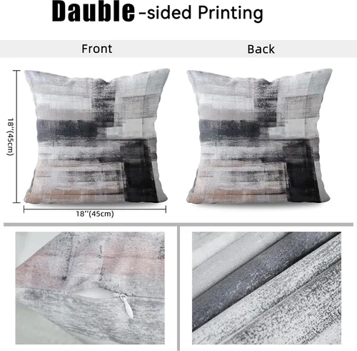 Miniatura 7 de chiinvent Juego de 2 fundas de almohada abstractas de terciopelo blanco y negro, fundas de almohada modernas, color gris, suaves, elegantes