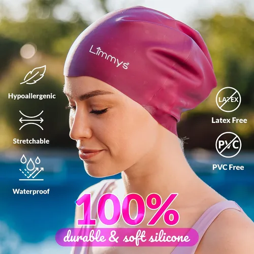 Miniatura 2 de Limmys Gorro de Natación Premium para Mujeres con Cabello Largo – Gorro de Natación de Silicona Suave para Mujeres – Cómodo, Ajuste con Espacio