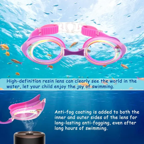 Miniatura 4 de Gafas de natación miopes para niños -2.0D a -5.0D, gafas de natación antiempañamiento miopes sin fugas, aptas para 4 a 14 años