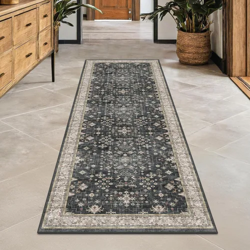 Miniatura 25 de Alfombra Boho Negra para Sala de Estar - Alfombra de Área Lavable de 10x14 Pies, Alfombras de Comedor para Debajo de la Mesa, Alfombra Suave de Pelo