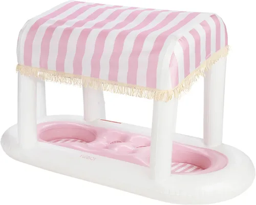 FUNBOY Estación de bebida gigante flotante a rayas de cabaña rosa, pantalla de tela extraíble con flecos, perfecta para fiestas, decoraciones de