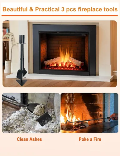 Miniatura 4 de Tomersun Juego de herramientas para chimenea de 23 pulgadas para interiores, 4 piezas, herramientas de chimenea con póquer, pala, escoba, soporte