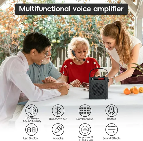 Miniatura 3 de Amplificador de voz Bluetooth 5.3 de 40 W con micrófono de auriculares y micrófono de mano, sistema PA recargable portátil para profesores