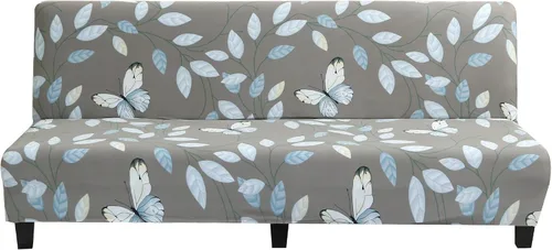 Miniatura 13 de LiveGo Fundas para futón sin brazos, funda elástica plegable para sofá cama con parte inferior elástica, funda de sofá ajustable estampada, Negro