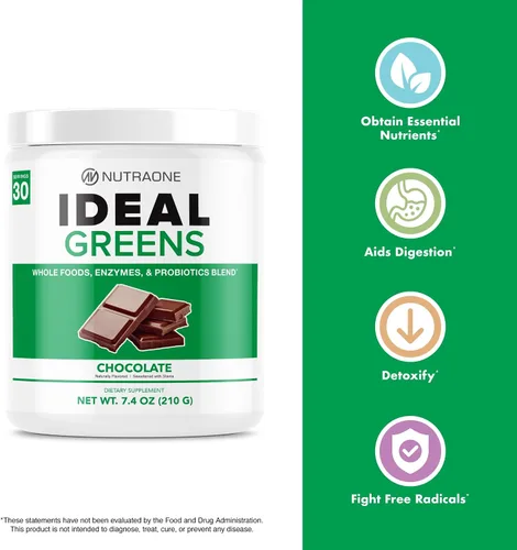 Miniatura 4 de NutraOne Ideal Greens Suplemento en polvo de verduras antioxidantes y ricos en nutrientes (baya natural - 30 porciones)