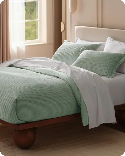 Miniatura 7 de Bedsure - Funda de edredón de algodón tamaño King - Funda nórdica 100% algodón con tejido en rombos color verde salvia, juego de ropa de cama 11