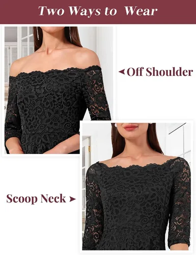 Miniatura 4 de Dressystar Vestido tipo cóctel, de encaje, para mujer, vestido irregular con vuelo y hombros descubiertos, para dama de honor, fiesta formal