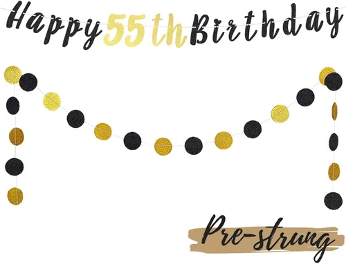 Miniatura 17 de Juego de decoración de cumpleaños número 100 – Cartel de feliz cumpleaños número 100 con puntos circulares de purpurina negra y dorada que saluda a