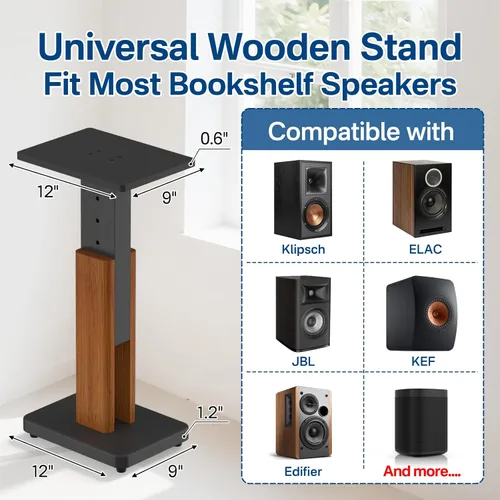 Miniatura 2 de Par de soportes ajustables en altura para altavoces de monitor de estudio y estantería - Soportes de pie para altavoces con grano de madera