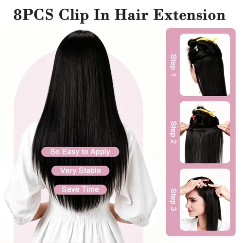 Miniatura 6 de S-noilite Extensiones de cabello sintético largo y lacio con clip de 23 a 26 pulgadas, 8 unidades, 18 clips, para mujeres, entrega de 2 a 5 días