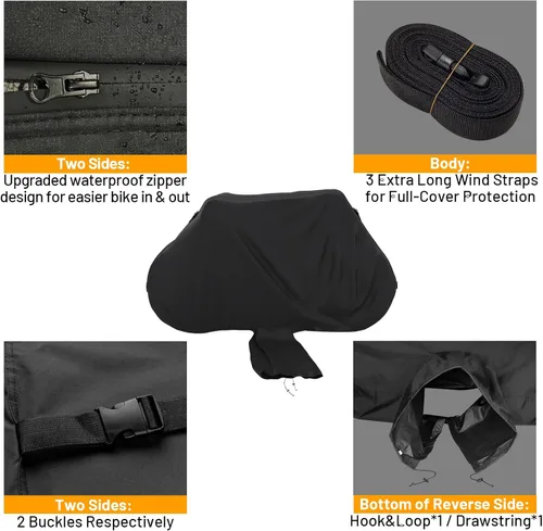 Miniatura 4 de Favoto - Funda impermeable para bicicleta al aire libre - Cubierta de bicicleta para 2 bicicletas XXL, protección contra el sol, la lluvia, el polvo