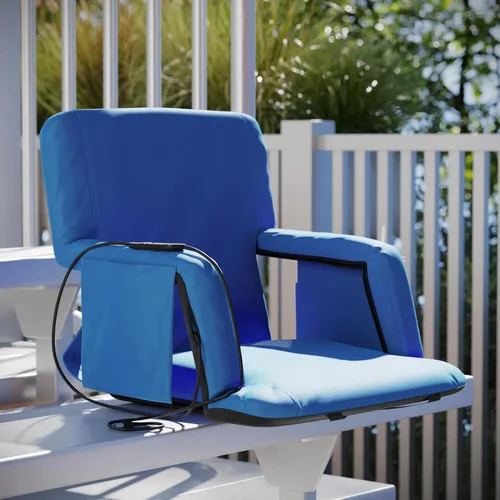 Miniatura 2 de Flash Furniture Asiento para estadio Malta con respaldo y asiento calefactados, 6 posiciones reclinables, silla portátil con correas de mochila, Azul