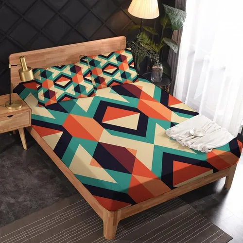 Miniatura 2 de Juego de sábanas geométricas tamaño individual, sábanas modernas de microfibra suave, bolsillo profundo, sábanas y fundas de almohada estampadas sin