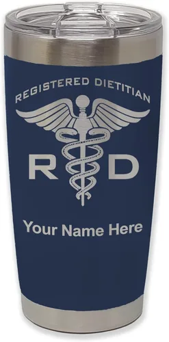 Miniatura 20 de LaserGram Vaso aislado al vacío de 20 onzas, dietista registrado RD, grabado personalizado incluido (negro)
