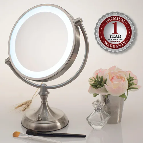 Miniatura 9 de OVENTE Espejo de maquillaje de mesa iluminado de 9 pulgadas con aumento 1X/5X, espejo de tocador de aumento de doble cara con luces LED regulables
