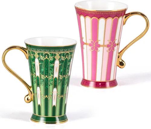 Miniatura 18 de KAMMAK Tazas de café de cerámica de 18 onzas de alto, juego de 2 tazas de té grandes con asa, tazas de té vintage, taza de capuchino para latte