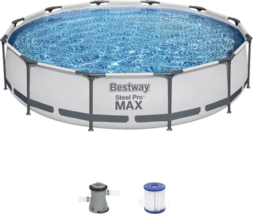Bestway Steel Pro MAX - Piscina sobre el suelo (12 pies x 30 pulgadas) | Piscina familiar redonda para patio trasero al aire libre con forro