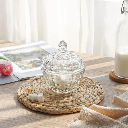 Miniatura 3 de ComSaf Plato de cristal para dulces con tapa, tarros pequeños de 9 onzas con tapa para escritorio de oficina, plato de dulces cubierto