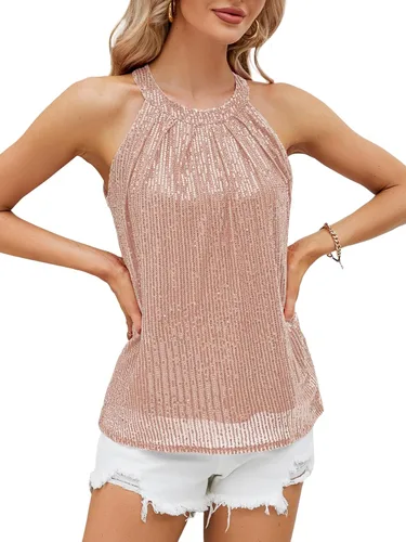 Miniatura 3 de Vrtige Blusa sin mangas plisada con lentejuelas brillantes para mujer