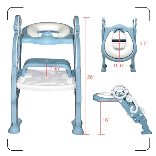 Miniatura 5 de GrowthPic Asiento de entrenamiento para ir al baño con escalera – Entrenador de inodoro plegable con protector contra salpicaduras para niños y Azul