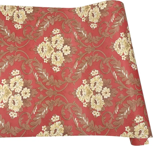 Miniatura 11 de Yifely Papel autoadhesivo para decoración de superficies de muebles florales amarillos, revestimiento de cajón, adhesivo rojo para encimera, 17.7