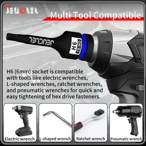 Miniatura 5 de Enchufe hexagonal de impacto de 6 mm, H6 enchufe hexagonal de impacto de 1/2 pulgada, adaptador de destornillador hexagonal de acero Cr-Mo