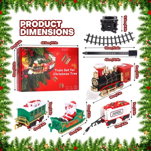 Miniatura 5 de Juego de tren de Navidad 2 en 1 para colgar alrededor del árbol, juguetes para niños pequeños con pista de lujo, sonido y humo, juego de juguetes