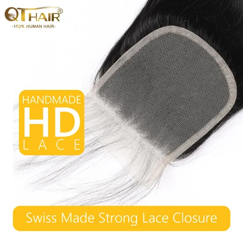 Miniatura 6 de QTHAIR Extensiones de cabello humano brasileño ondulado de grado 18A #613 con cierre de encaje HD 4x4