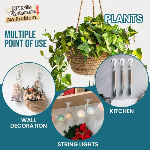 Miniatura 7 de TAILI Ganchos adhesivos de techo para plantas colgantes, resistentes sin taladros, ganchos de pared adhesivos extraíbles para colgar luces