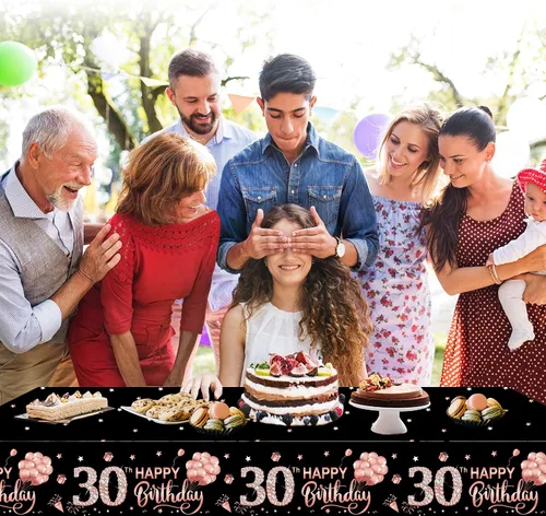 Miniatura 5 de Paquete de 3 manteles decorativos de cumpleaños dulce 16 para niñas, cubierta de mesa con temática de feliz cumpleaños dieciséis en oro rosa
