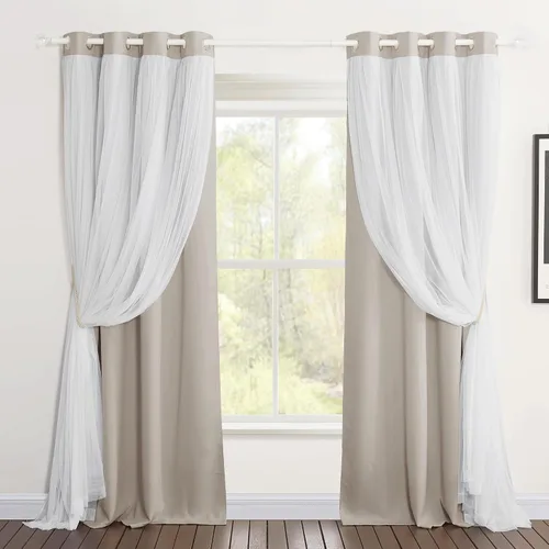 Miniatura 21 de PONY DANCE Cortinas de Doble Capa - Cortinas Opacas de 63 Pulgadas de Largo, Diseño con Ojales en la Parte Superior, Paneles Transparentes Blancos