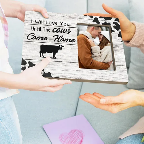 Miniatura 2 de Marco de fotos para parejas, regalos para mujeres, I Will Love You Until The Cows Come Home, marcos de fotos de madera, 4 x 6 pulgadas