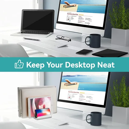 Miniatura 5 de Soporte vertical para laptop, base ajustable de 3 ranuras, soporte para laptop que ahorra espacio para computadora, tableta, teléfono