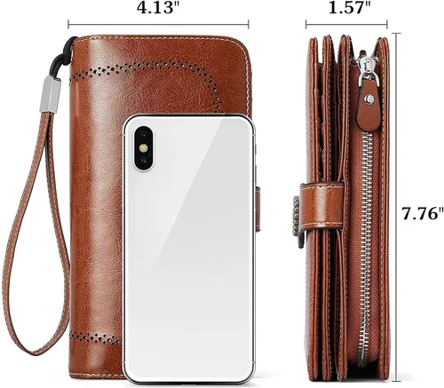 Miniatura 4 de BOSTANTEN Cartera de cuero genuino para mujer, de gran capacidad, cartera de mano, tarjetero con bloqueo RFID