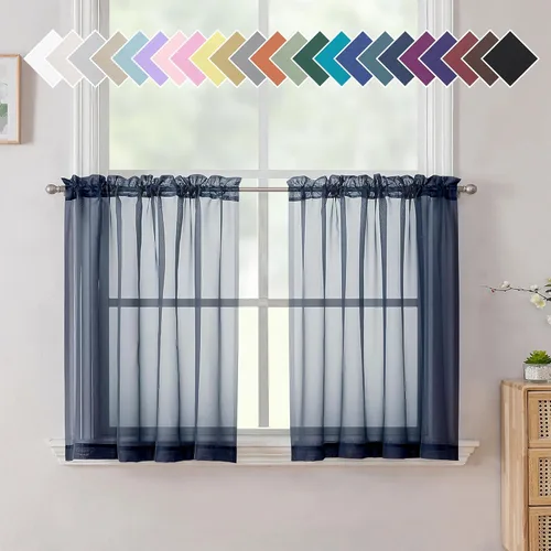 Miniatura 126 de Aiyufeng 2 paneles de cenefa transparente negra de 14 pulgadas de largo, cortinas cortas negras transparentes para dormitorio, cortinas de cocina