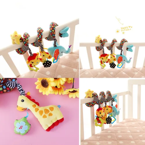 Miniatura 5 de TOYMYTOY Juguete de asiento de coche en espiral para bebé, mono de peluche, elefante, cuna, sonajeros, actividad sensorial, juguete de viaje