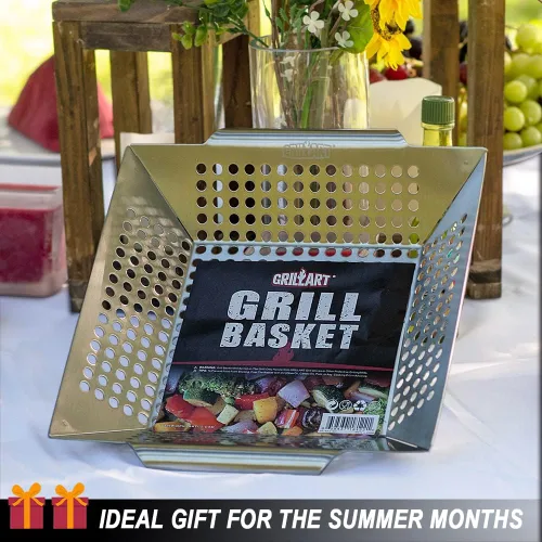Miniatura 7 de GRILLART Cesta de parrilla resistente y grande para parrilla al aire libre y verduras, cesta de parrilla de acero inoxidable, canasta duradera