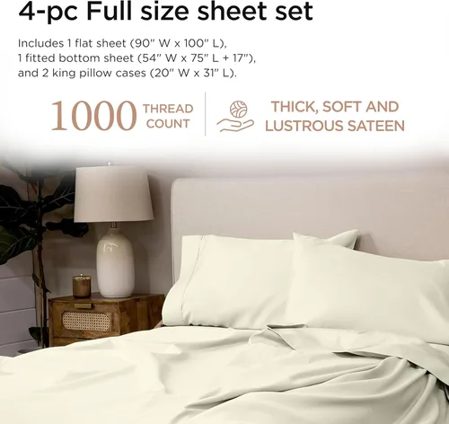 Miniatura 62 de Threadmill Sábanas de Lujo de Algodón Supima, Sábanas de 100% Algodón Suave de 1200 Hilos de Lujo para Cama de Tamaño Completo, Juego de 4 Sábanas