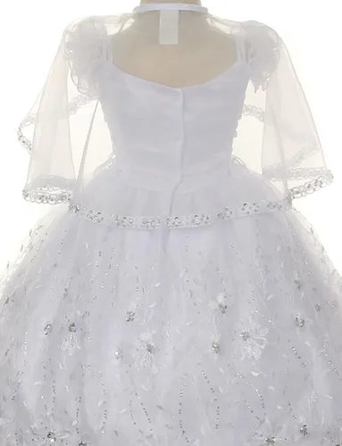 Miniatura 3 de BluNight Collection Vestido de bautizo de bebé con hombros descubiertos y bordado de Virgen María