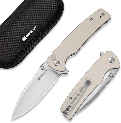 Miniatura 10 de Navaja de bolsillo plegable SENCUT Sachse para EDC, mango G10 negro satinado, hoja 9Cr18MoV de 9Cr18MoV plegable, navaja pequeña con clip, cierre