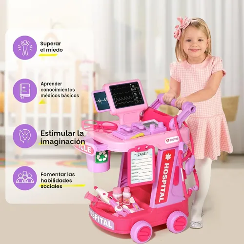 Miniatura 5 de Phobby Kit de Doctor para Niños Pequeños de 3, 4, 5 años, juego médico de simulación para niños con bolsa y disfraz, juguete de carrito de médico