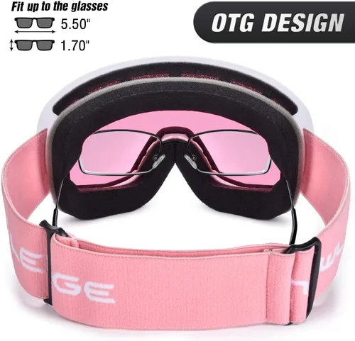 Miniatura 3 de Gafas de esquí para hombres y mujeres con protección UV, lente doble antivaho 09 W-rojo rosa